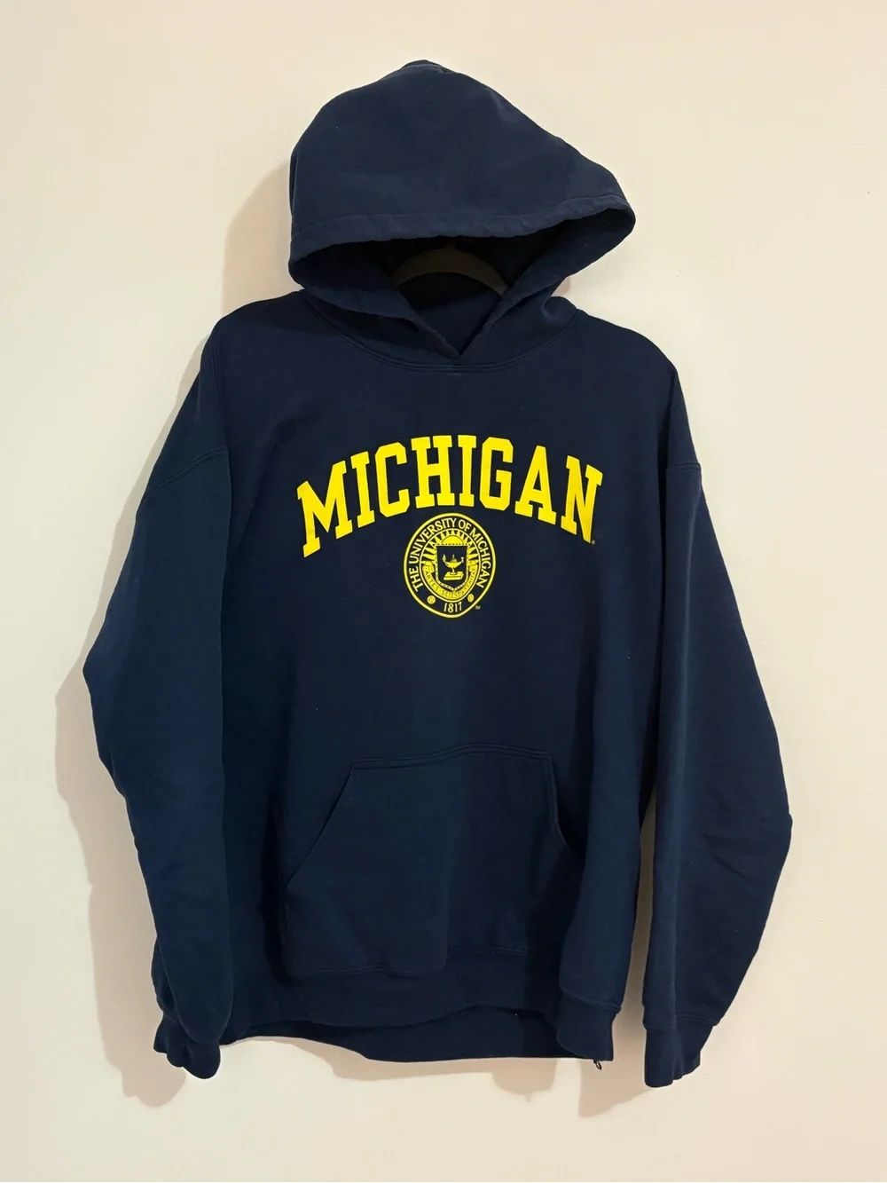 Michigan Navy Crewneck Hoodie with Yellow Logo